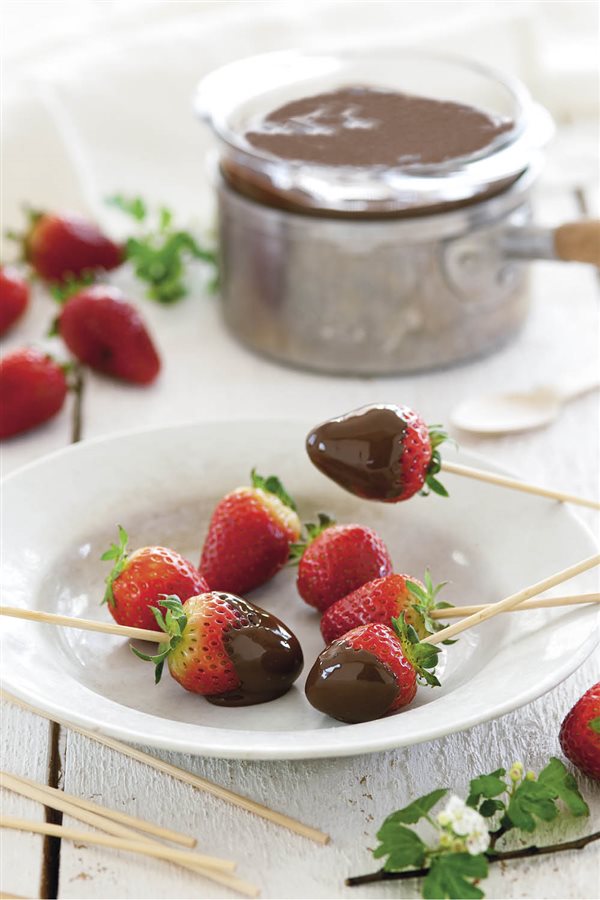 Fruta con chocolate