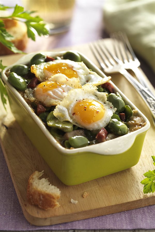 Recetas para adelgazar: habitas con huevos de codorniz.